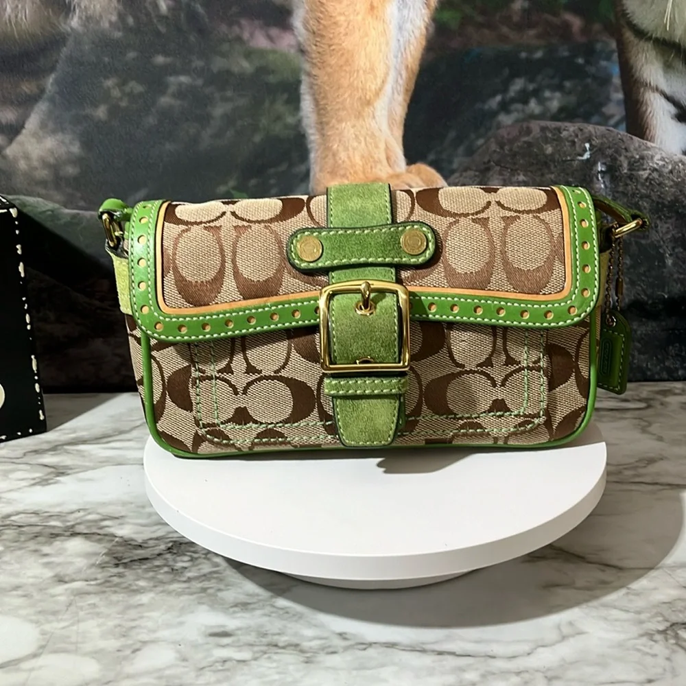 Coach | Bags | Coach Green And Signature Crossbody Bag | Poshmark